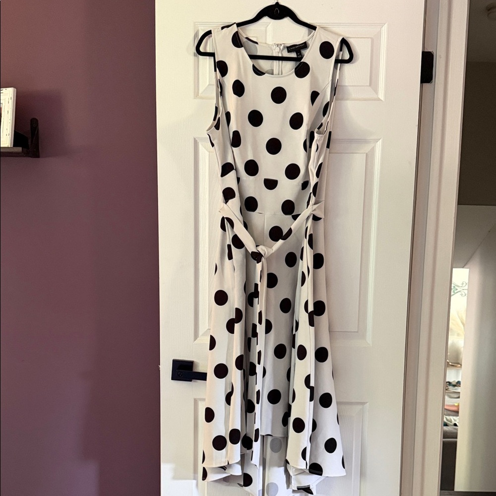 Lane Bryant White Sleeveless Polka Dot Tie-Waist Dress